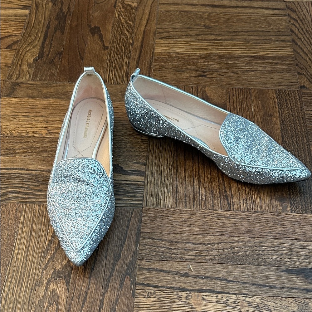 Nicholas Kirkwood Silver Glitter Beya Loafers